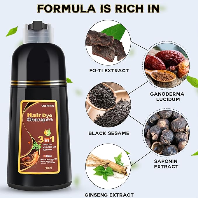 Hair Dye Shampoo Chestnut Brown Hair Color Shampoo for Gray Hair Coverage Herbal Hair Dye Shampoo 3 in 1 for Men and Women, Instant Color Shampoo-Velvo Beauty