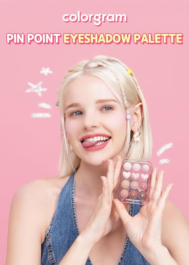 COLORGRAM Pin Point Eyeshadow Palette 02 Pink+Mauve= | Ultra-Blendable Matte, Glitter, Shimmer Shades for Daily Makeup | K-Beauty Eye Palette with Easy-to-Use Calculator Design-Velvo Beauty