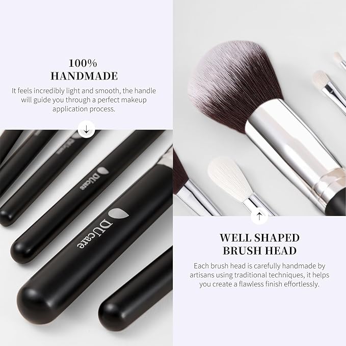 DUcare Makeup Brushes with Bag,15Pcs Makeup Brush Set Christmas Gift Travel Kabuki Foundation Blending Blush Eyeliner Shadow Brow Concealer Brushes Kit Black-Velvo Beauty