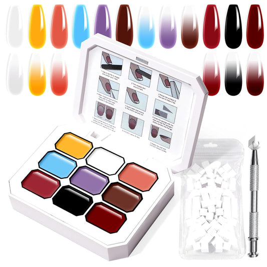 Gradient Painting Gel, 9 Colors Ombre Gel Nail Polish with Dark Red Light Blue Black&White Sponging for Pigment Pat Aura Nails French Manicure Soak Off UV Victorian Oddity-Velvo Beauty