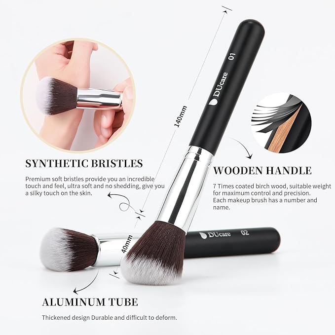 DUcare 15pcs Classic Black Makeup Brush Set with Bag Professional Soft Synthetic Foundation, Blending, Eyeshadow, Powder, Concealer Brushes for Flawless Makeup Application-Velvo Beauty