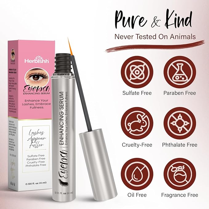 Herbishh Eyelash Enhancing Nourishing Serum for Longer, Thicker Lashes, Safe for Lash Extensions, Fragrance-Free Lash Serum, Sulfate-Free, Travel-Friendly, 0.135 fl. oz-Velvo Beauty