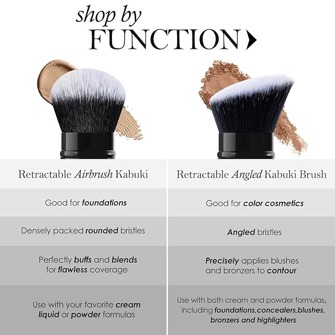 LORYP Retractable Makeup Brush Black Kabuki Foundation Brush for liquid Cream and Powder Makeup 2 Pack Travel Makeup Brush Set-Velvo Beauty