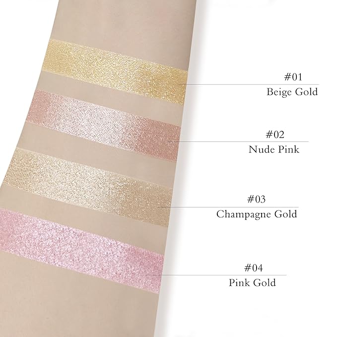 Highlighter Makeup Palette Shimmer Contour Palette Powder for Brighten Face Contour Gold Cheek Highlight Makeup, Long Lasting Highlighter Powder with Mirror for Illuminator Makeup (PINK GOLD)-Velvo Beauty