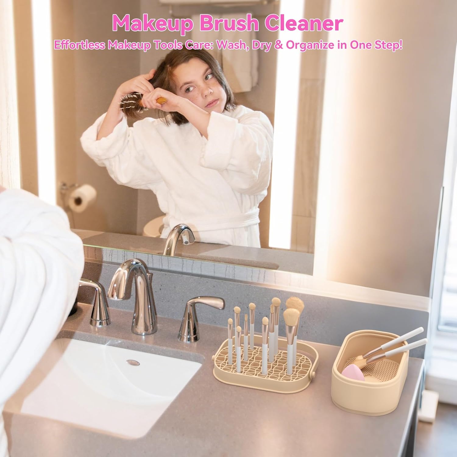 Makeup Brush Cleaner Mat 3 in 1 Makeup Brush Holder Silicone Makeup Brush Drying Rack Make Up Brush Cleaning Bowl Make Up Brush Cleaner Pad Cosmetic Storage Box Cleaning Tool for Sponge Powder Puff-Velvo Beauty