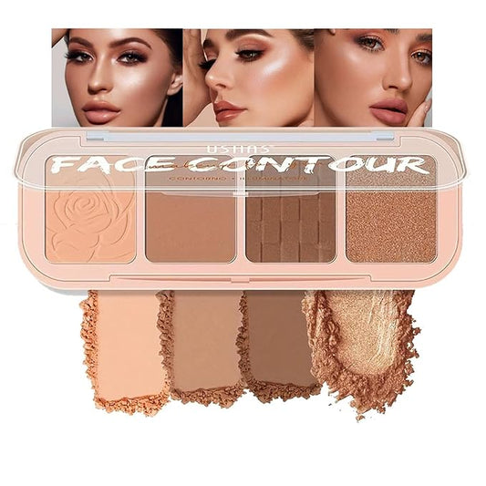 4 Colors Contour Palette, Face Contouring Highlighters Bronzer Powder Makeup Kit, Natural Contouring Makeup Kit for Beginner, All in one Makeup Contour Palettes (01, 1.02)-Velvo Beauty