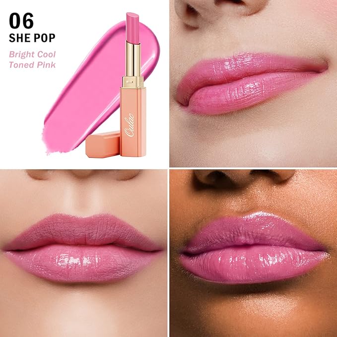 Oulac Pink Lipstick Moisturizing Shine Lipstick - Moisturizing Lip Stick Glossy Tinted Lip Balm, Sheer Shine Juicy Finish, Lightweight and Hydrating Formula for Dry Lip Care, Vegan 2.2g/0.07oz (06)-Velvo Beauty
