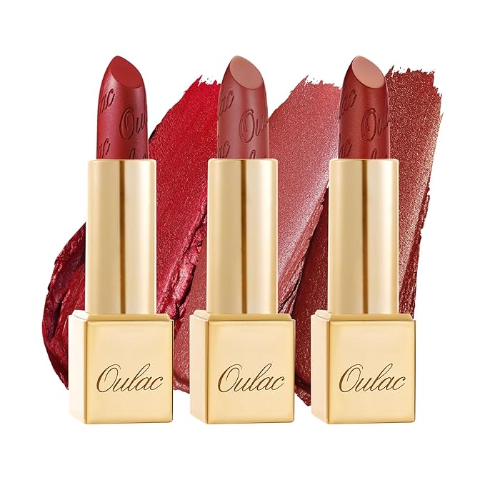 Oulac Metallic Red Lipstick Set 3PCS High Impact Lipcolor with Moisturizing Formula, Vegan Beauty, Full-Coverage Lip Color, Gift Lipstick for Women, 4.3g X 3PCS, 12+GM05+GM13-Velvo Beauty