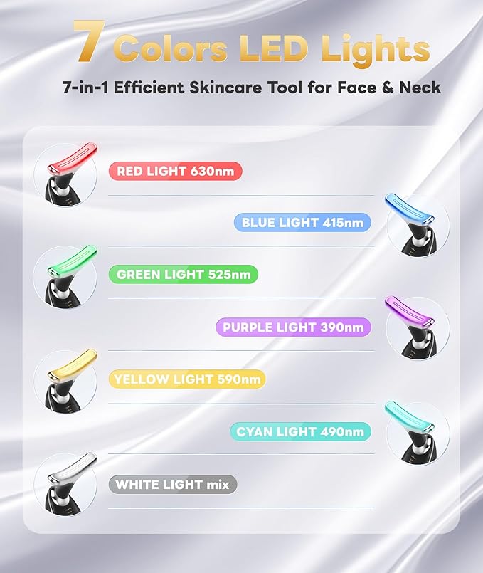 Light Based Multifunctional Facial Massager, 7 Color Portable Face Massager Tool for Skin Care, Glossy Black-Velvo Beauty