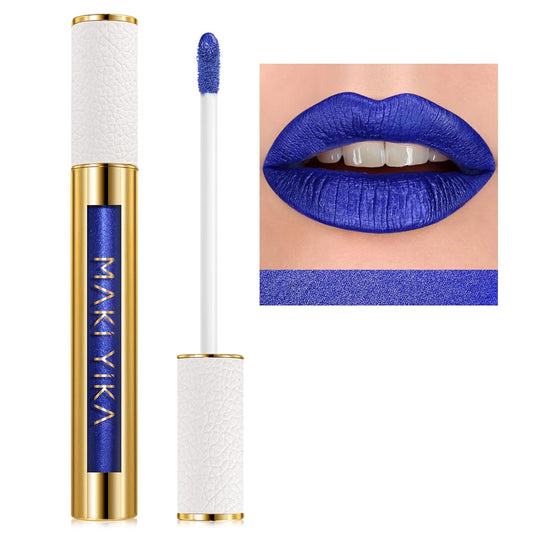 MAKI YIKA Blue Lipstick for Women Metallic Lipsticks Glitter Long Lasting Lipstick No Smudge No Transfer Liquid Pink Lip Gloss (BR015 Blue Storm)-Velvo Beauty