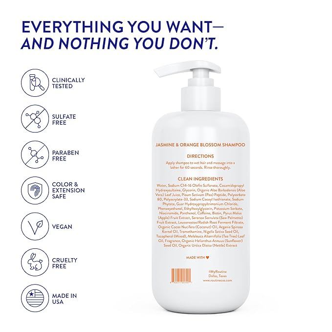 Routine Wellness Anti-Thinning Shampoo for Thinning Hair - Biotin DHT Blocker Women & Men - Color Safe Shampoo for Hair Loss & Healthy Hair - Jasmine & Orange Blossom - 14oz-Velvo Beauty