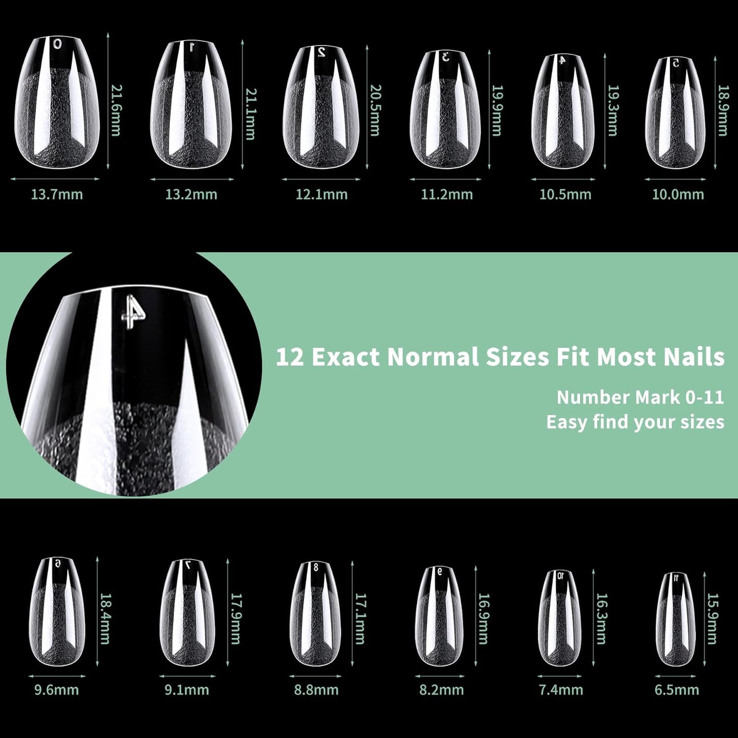 Short Coffin Nail Tips, 216pcs Acrylic Ballerina Soft Fake Nails Gel Nail Tips, Full Cover Pre-Shaped Matte Clear Press on Nails for Extension, Diy at Home Manicure 12 Sizes-Velvo Beauty