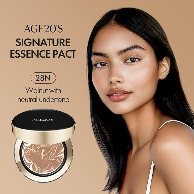 AGE20'S Signature Essence Pact SPF 50+ | Pack of 1 | 28N WALNUT | Cream Foundation, Dewy Finish, Natural Coverage | Korean Cushion Foundation-Velvo Beauty