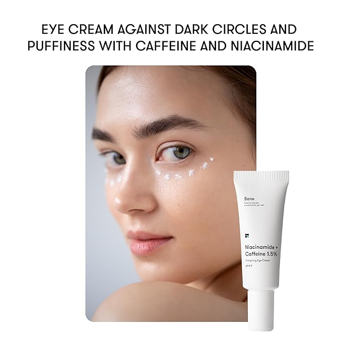 Sane Eye Cream for Dark Circles and Puffiness Treatment with Caffeine and Niacinamide - 0.68 fl oz, Hydrating Eye Cream for Dark Circles, Mornings without Puffiness-Velvo Beauty