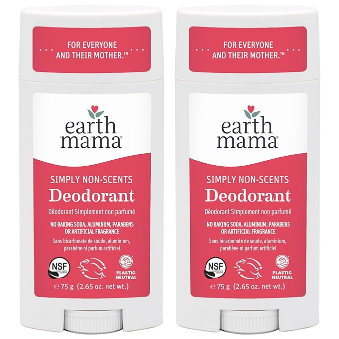 Earth Mama Simply Non-Scents Deodorant | Fragrance-free + Safe for Sensitive Skin, Pregnancy & Breastfeeding, Contains Organic Calendula and Coconut Oil, No Baking Soda or Aluminum, 2.65-Oz (2-Pack)-Velvo Beauty