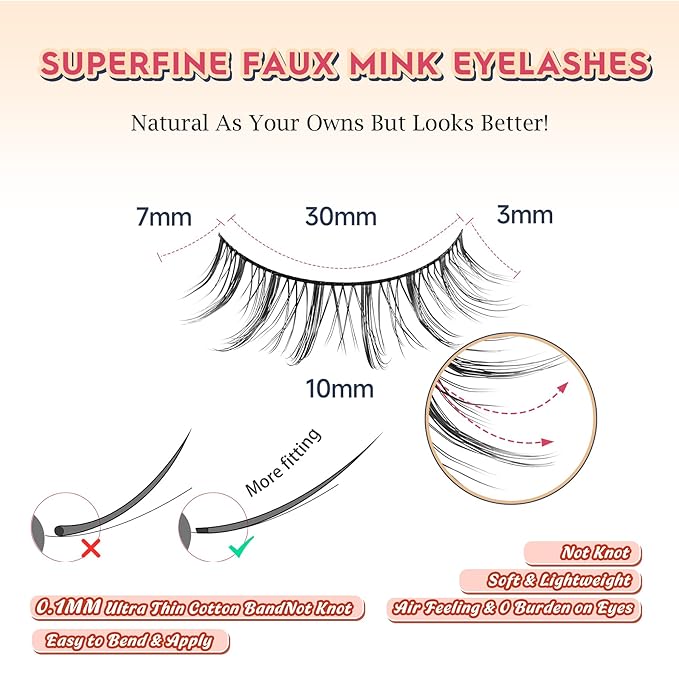 Manga Lashes Natural False Eyelashes 10MM Short Anime Lashes Thin Band Korean Lashes 3D Volume Strip Lashes Wispy Manhua Eyelashes 7 Pair Asian Lashes Siligli-Velvo Beauty
