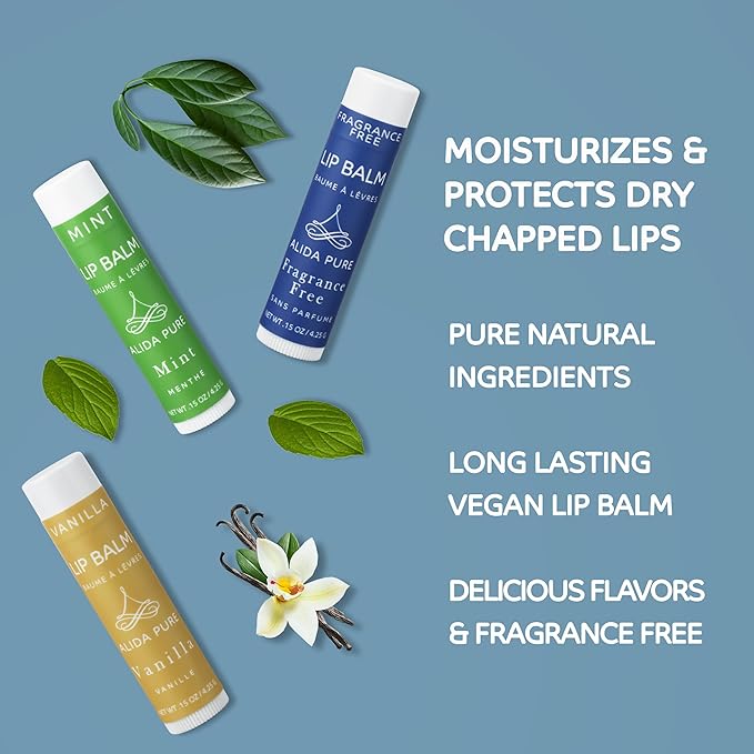 Favorites Lip Balm Collection, Vegan Lip Balm Set, Bees Wax Free, Coconut Oil Free, Avocado Oil, Organic Jojoba Oil, Vitamin E, Natural Moisturizer For Dry Cracked Lips, 3 Tube Set-Velvo Beauty