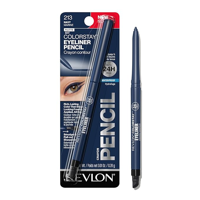 REVLON ColorStay Pencil Waterproof Eyeliner, Smudge-Proof, Eye Makeup with Built-In Sharpener, 213 Navy, 0.01 oz-Velvo Beauty
