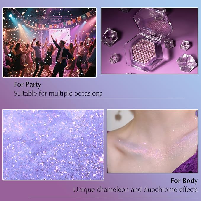 Glitter Eyeshadow Palette, Multichrome Chameleon Purple Blue Eye Shadow, Color Shifting Multi-Reflective Holographic Eyeshadow Shimmer Inner Corner Eye Brightener Highlighter Makeup-Velvo Beauty