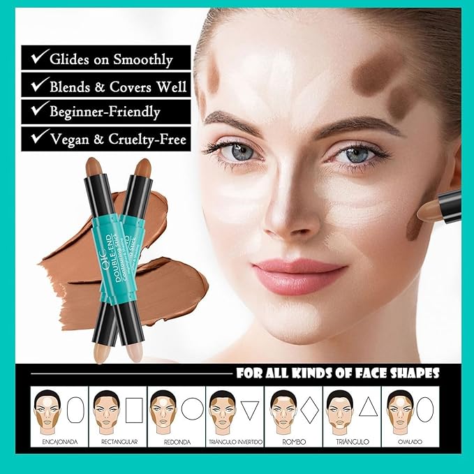 MEICOLY 2-in-1 Highlighter Contour Stick,Cool Toned Contour Stick,Makeup Highlighter Stick,Long Lasting Waterproof Bronzer Contour Pencil,Travel Cream Face Shaping Stick,03-Velvo Beauty