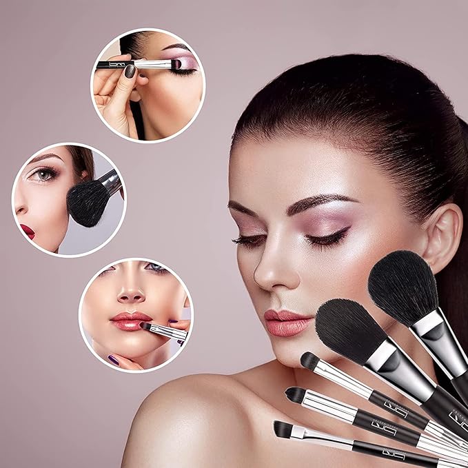 Travel Makeup Brushes Set w/Pouch, 5PCS Double Ended Portable Mini Cosmetic Brushes Kit for Foundation, Eyeshadow, Lip, Blush Make Up Brushes Professional(Black)-Velvo Beauty