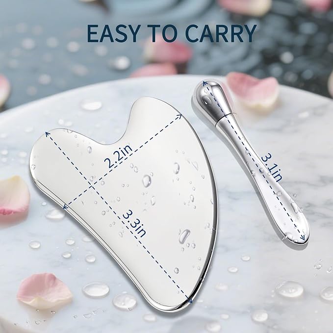 Stainless Steel GuaSha & Eye Cream Applicator Facial Tools, Metal Guasha for Face Neck, Eye Massager Tool, Lymphatic Drainage Face Massage Tool, Skin Care Gift-Velvo Beauty