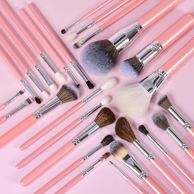 Bueart Design Makeup Brushes Set 26pcs Real Natural Goat Hair Professional labeled Foundation Face Blending Blush Concealers Eyeshadow Brush Set(26Pcs Pearl Pink)-Velvo Beauty