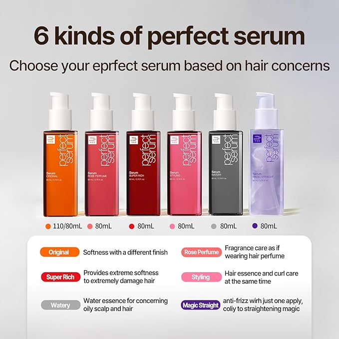 Mise En Scene Magic Straight Perfect Serum - Anti Frizz Hair Straightening Serum with heat protectant for straightener, hair tamer oil, Coconut Oil for Smooth, Silky, and Shiny Hair, 2.71 Fl Oz-Velvo Beauty