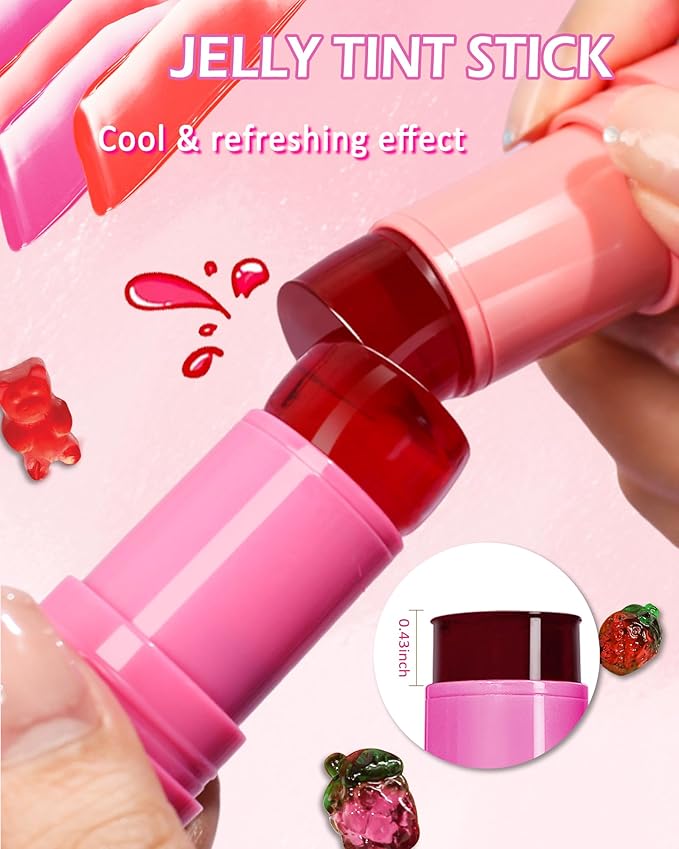 Makeup Jelly Tint, Cooling Water Jelly Tint Red Blush Stick, Sheer Lip & Cheek Tint Stain, Long Lasting Waterproof Jelly Blush Lip Gloss, Vivid Color, Non-Sticky, Buildable Tinted Jelly Lip Stains-03-Velvo Beauty