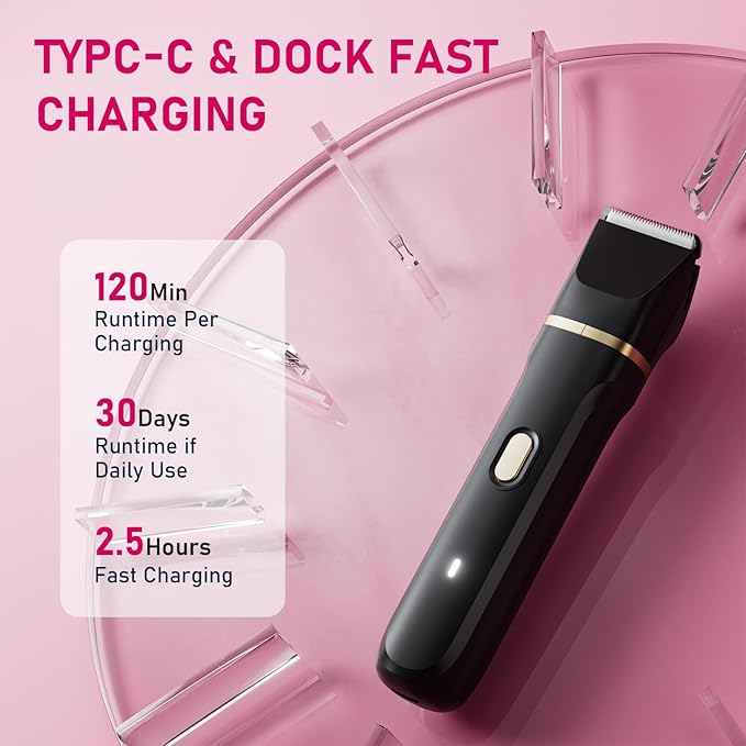 Electric Razors for Women, 5-in-1 Wet/Dry Bikini Trimmer with USB Charge Dock, Deluxe Facial Hair Removal, Wet/Dry Body Shaver for Nose Eyebrows Beard Underarm Leg Arm, IPX7 Waterproof (Black)-Velvo Beauty
