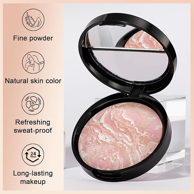 Baked Powder Contour Makeup, Brighten Bronzer Powder, Highlighter Bronzer Glow Palette, Cruelty Free Shimmer Bronzing Powder to Use For Contour Make up, Natural Finish & Easy to Use #002-Velvo Beauty