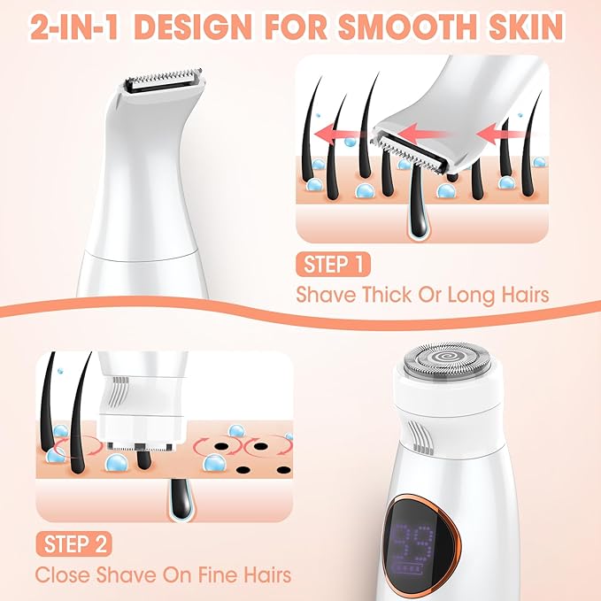 5 in 1 Bikini Trimmer for Women,IPX7 Waterproof Cordless Replaceable Pubic,Eyebrow,Facial Electric Razors&Nose Hair Trimmer&Painless Body Shaver for Arms Legs Underarms,USB Charge,LED Display,Wet&Dry-Velvo Beauty