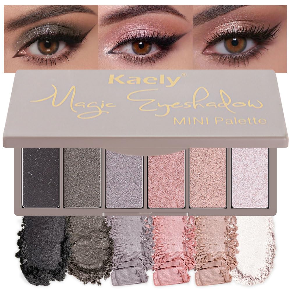 Kaely 6 Color Mini Nude Eyeshadow Palette Makeup, Highly Pigmented Eye Shadow Palette Waterproof, Natural Glitter Shimmer Eye Shadow Palette, paleta de sombras de ojos, Vegan & Cruelty-free, 03-Velvo Beauty
