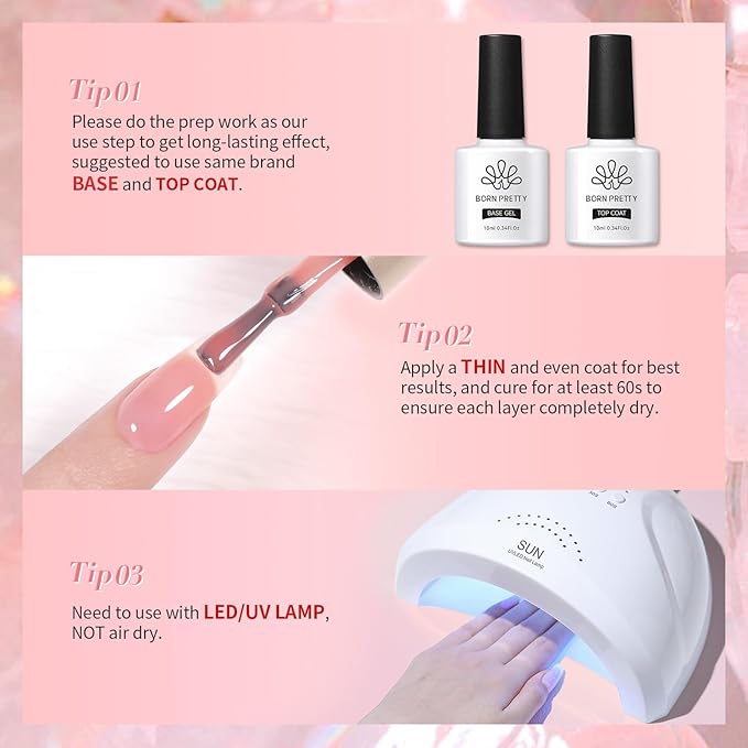 Born Pretty Jelly Pink Gel Nail Polish Nude Pink Sheer Translucent Gel Polish Milky Natural Gel Polish Set Nail Art Manicure DIY Kit Home Salon 6PCS-Velvo Beauty