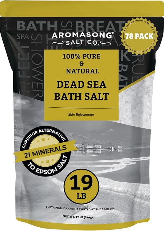 Aromasong Dead Sea Salt - Spa Bath Salt - Bulk 19 Lb Pack of 78 (1482 Lbs Total) Fine Grain - 100% Pure - Better Absorbing Than Epsom Salt - Soak for Women & Men for Skin Issues and Relaxation-Velvo Beauty