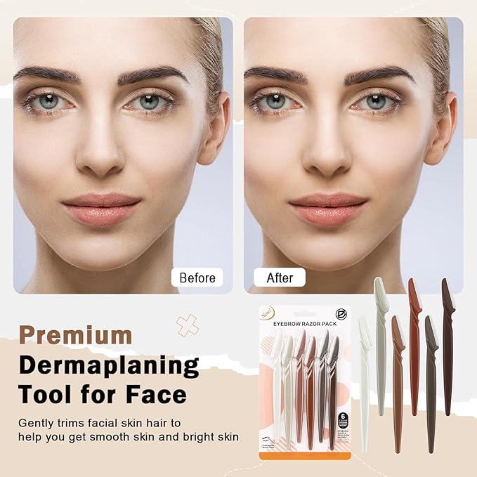 D Dermaplane Razor for Women Face - 6PCS Face Razors for Women - Eyebrow Razor with Precision Cover - Face Shaver for Men - Facial Hair Removal for Men - Neutral-Velvo Beauty