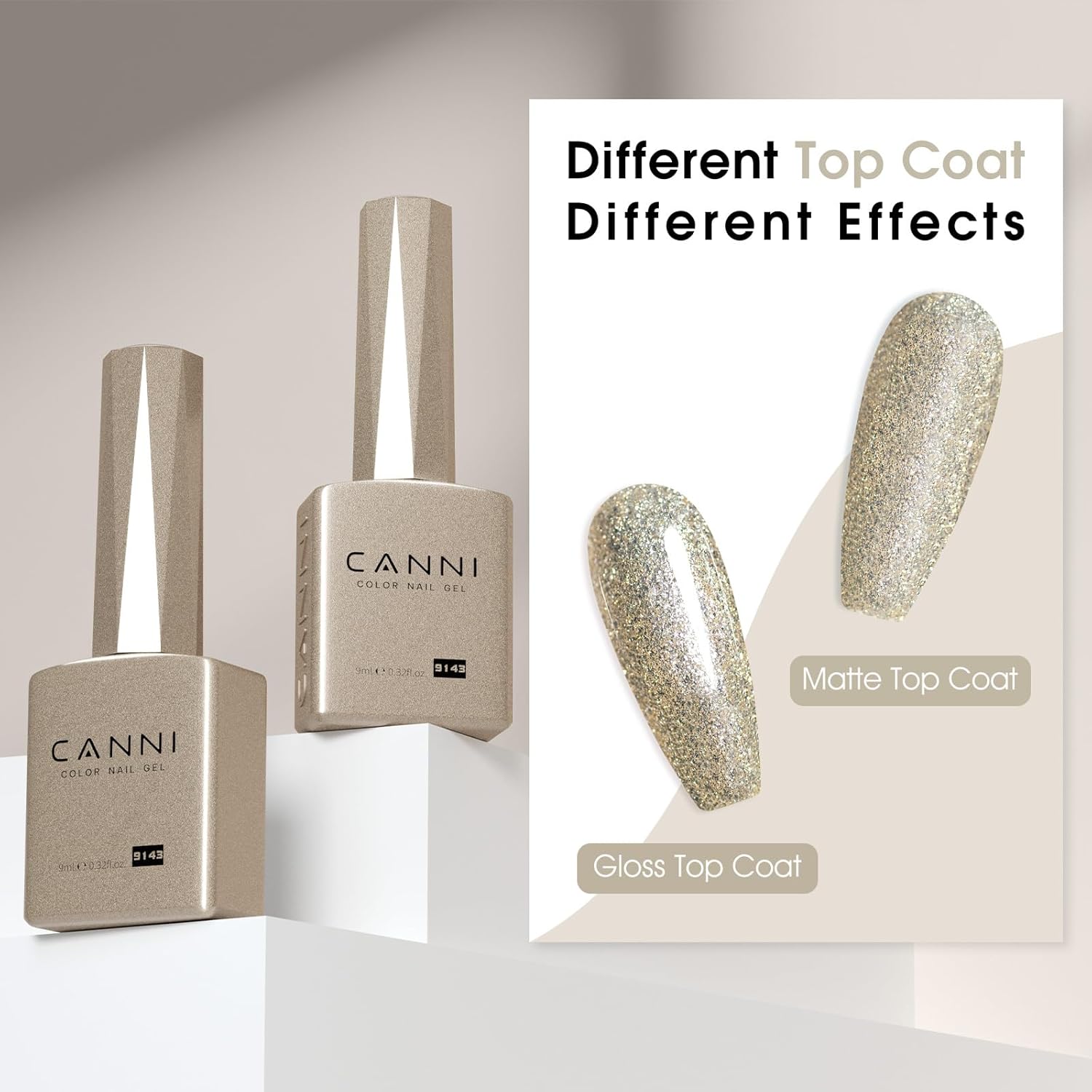 CANNI Champagne Gold Glitter Gel Polish – 9ML Sparkly Soak-Off UV/LED Gel Nail Polish, Shiny Metallic Finish for French Manicure, DIY or Salon Use-Velvo Beauty