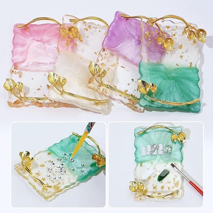 2023 Retro Nail Art Palette, Nail Painting Mixed Color Palette with Leaves Handle, Nail Holder Gel Color Makeup Display Board Pallet (White)-Velvo Beauty