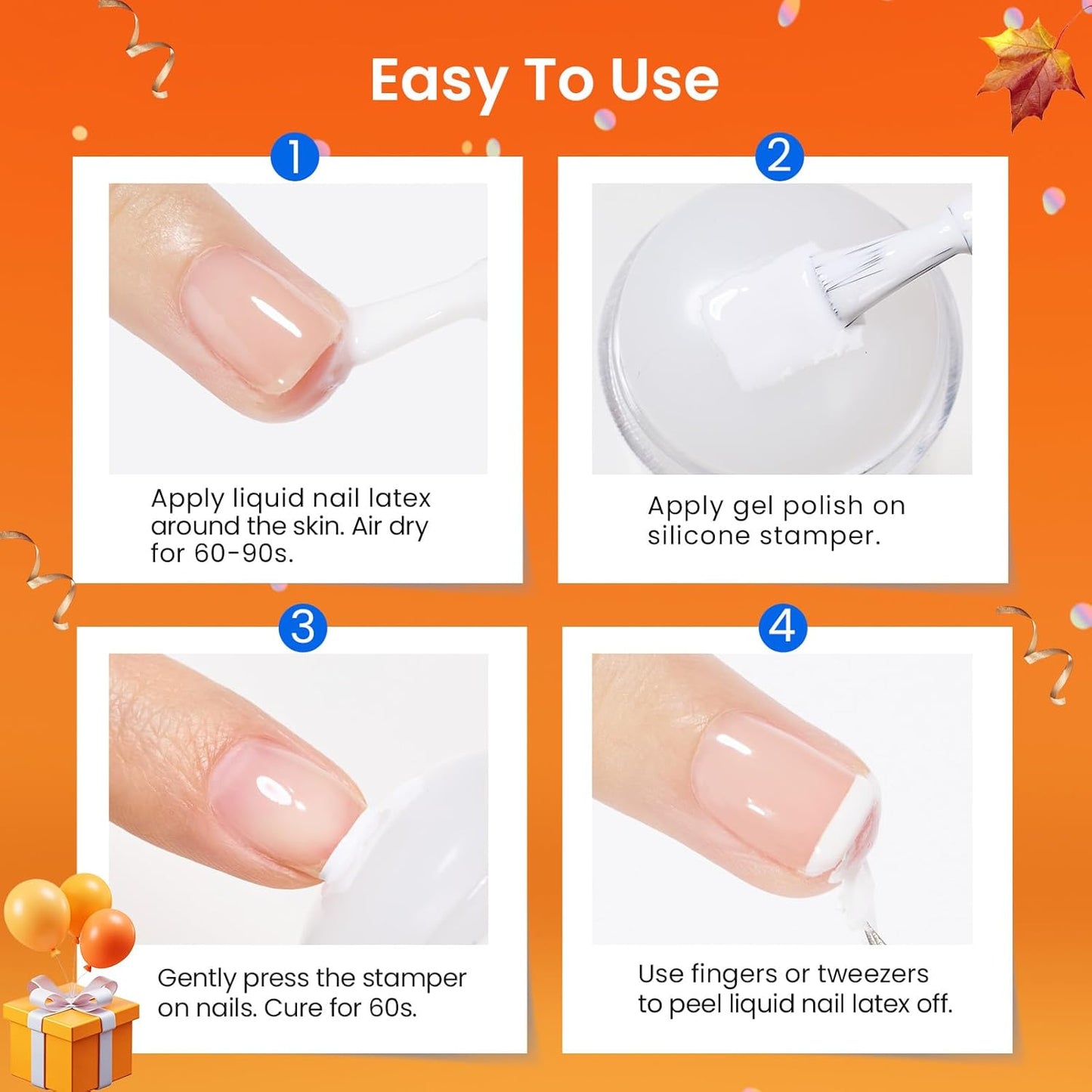 Beetles Nail Stamp, 4Pcs French Tip Tool Easy Manicure Nail Stamper Single Head Soft Silicone Long & Short French Tip Stamp Tool with 2Pcs Nail Scraper Decorations Gift for Women-Velvo Beauty