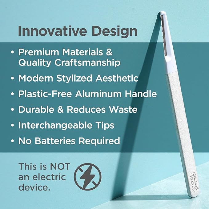 StackedSkincare Dermaplane Razor for Women Face - Professional Facial Razor, Non-electric Face Shaver for Women - Eyebrow Razor & Dermaplaning Tool for Face Exfoliation - Includes Handle & Blade-Velvo Beauty