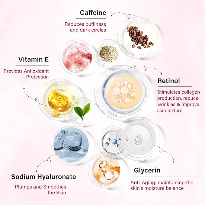 Caffeine Eye Cream Anti Aging: Eye Cream With Retinol, Sodium Hyaluronate, Vitamin E, For Dark Circles, Wrinkles, Puffiness & Fine Lines - Advanced Metal Applicator For Under Eye Bags And Puffy Eyes-Velvo Beauty