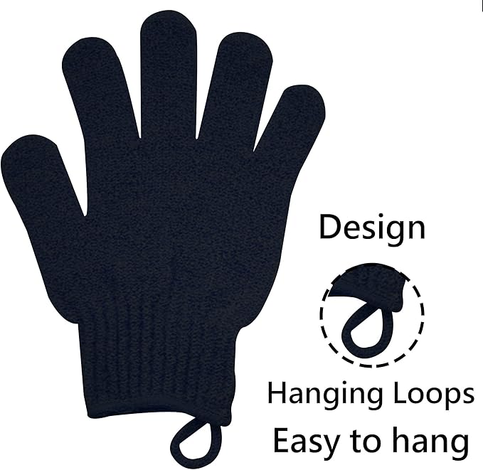 Exfoliating Glove with Hanging Loop - Bath Gloves 1 Pair Shower Gloves, Heavy Exfoliating Gloves for Men and Women Shower Gloves Body Wash Makes Skin Soft Healthy Body Exfoliating Gloves 1 Pair Black-Velvo Beauty