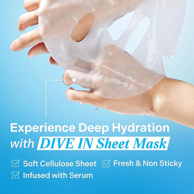 Torriden DIVE IN Hyaluronic Acid Facial Mask (10 sheets) | Extra Moisturizing Care | Hyaluronic Acid, Panthenol, Allantoin | Korean Face Mask-Velvo Beauty