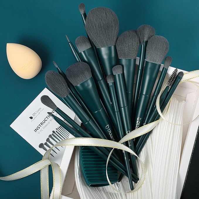 DUcare 17Pcs Professional Makeup Brush Set Complete Kit with Brush Cleaning Mat and Makeup Sponge, Ideal for Foundation, Eyeshadow, Liquid Cream, Gift Box Set-Velvo Beauty