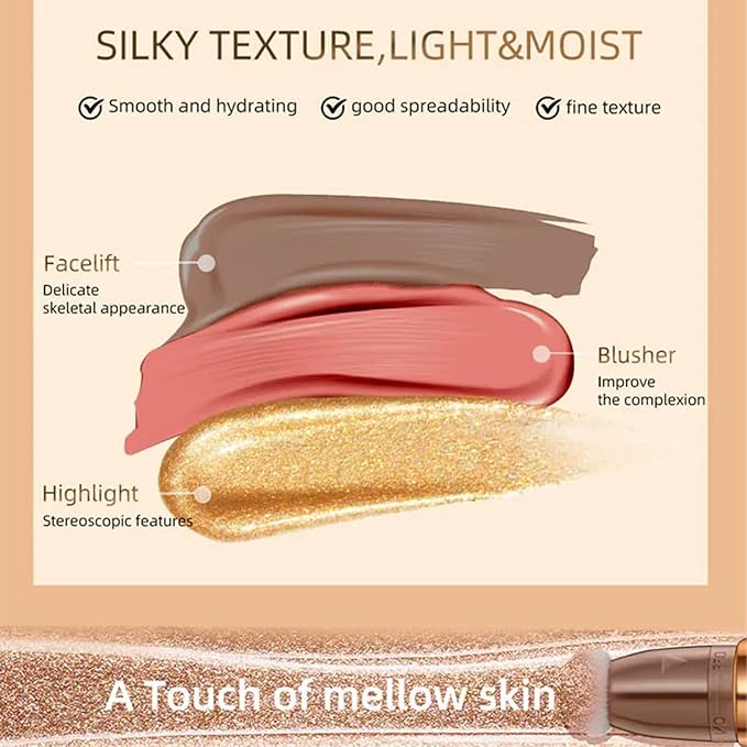 3Pcs Contour Beauty Wand,Liquid Face Concealer Contouring with Cushion Applicator,Liquid Blush Shading Bronzer Stick Natural Matte Finish, Lightweight Blendable Super Silky Cream Contour Stick Makeup-Velvo Beauty