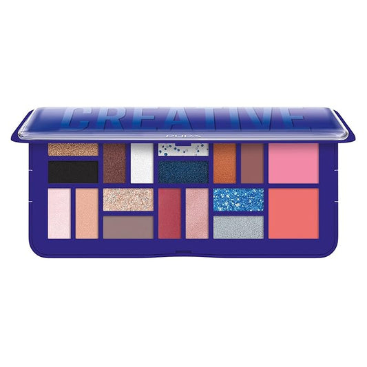 Pupa Milano Make-Up Palette L, 005 Blue, 0.71 oz - 18 Pan Eyeshadow and Blush Palette, Matte, Shimmer, Metallic Finishes - Blendable Velvety Texture Blush Powder - Talc-Free - Eco-Friendly Packaging-Velvo Beauty