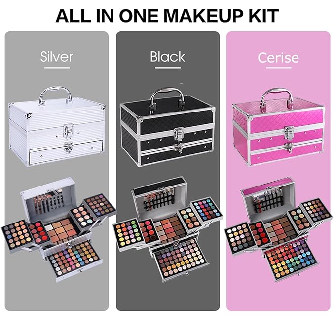All in One Makeup Gift Set for Women Girls Full Kit, Includes Eyeshadow, Lipstick, Concealer, Highlighter, Eyebrow Powder, Blush, Contour, Lip Liners, Eyeliner, Brushes (Black)-Velvo Beauty