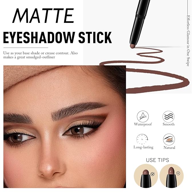 Eyeshadow Stick Matte Eye Shadow Pencil Cream to Powder Eye Brightener Crayon Long-Lasting Crease-Proof Neutral Eyeshadow Buildable & Blendable High Pigmented Eye Liner Makeup for Women, 2 PECAN-Velvo Beauty