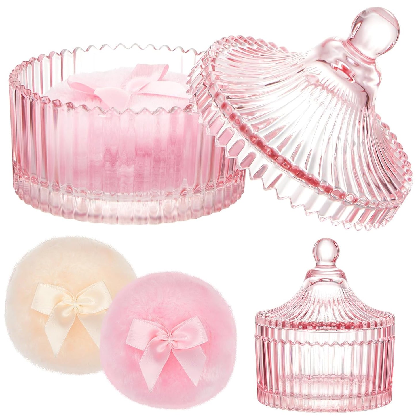 Tioncy 3 Pcs Large Body Powder Puff and Container Crystal Container Soft Washable Reusable Velour Face Body Glitter Powder Puff Wet Dry Makeup Simple Style (Pink)-Velvo Beauty
