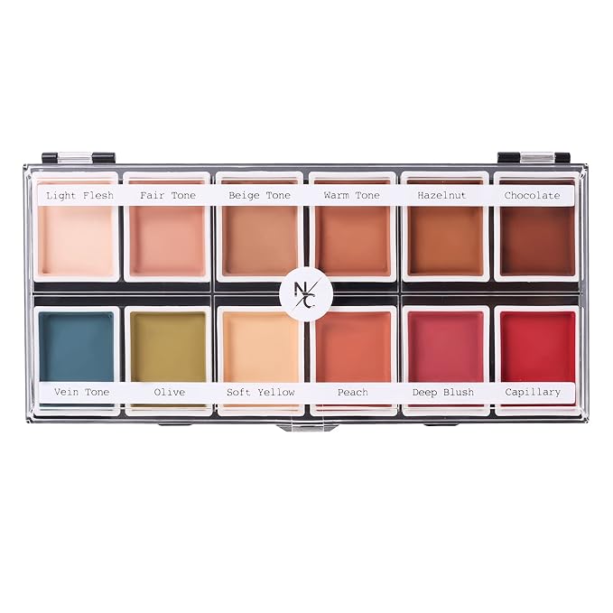 12-Color Flesh Tone Alcohol-Activated Palette, Tattoo Cover, Highly Pigmented Professional SFX Makeup for Film, Theatre, TV-Velvo Beauty